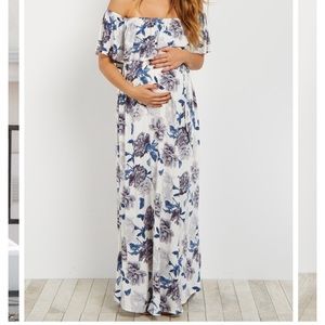 Ivory and Blue Floral Maternity Dress